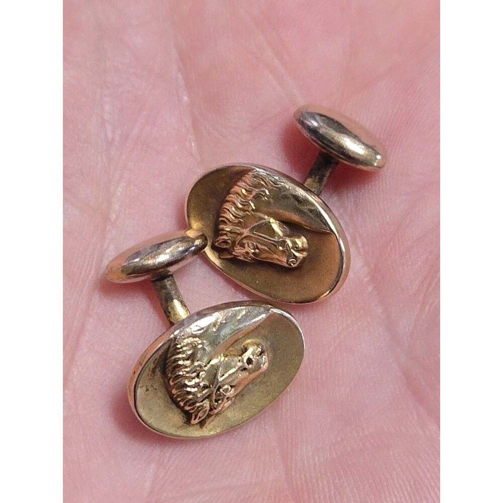 Antique Gold Filled Repousse Horse Riding Equestrian Cuff Links Cufflinks